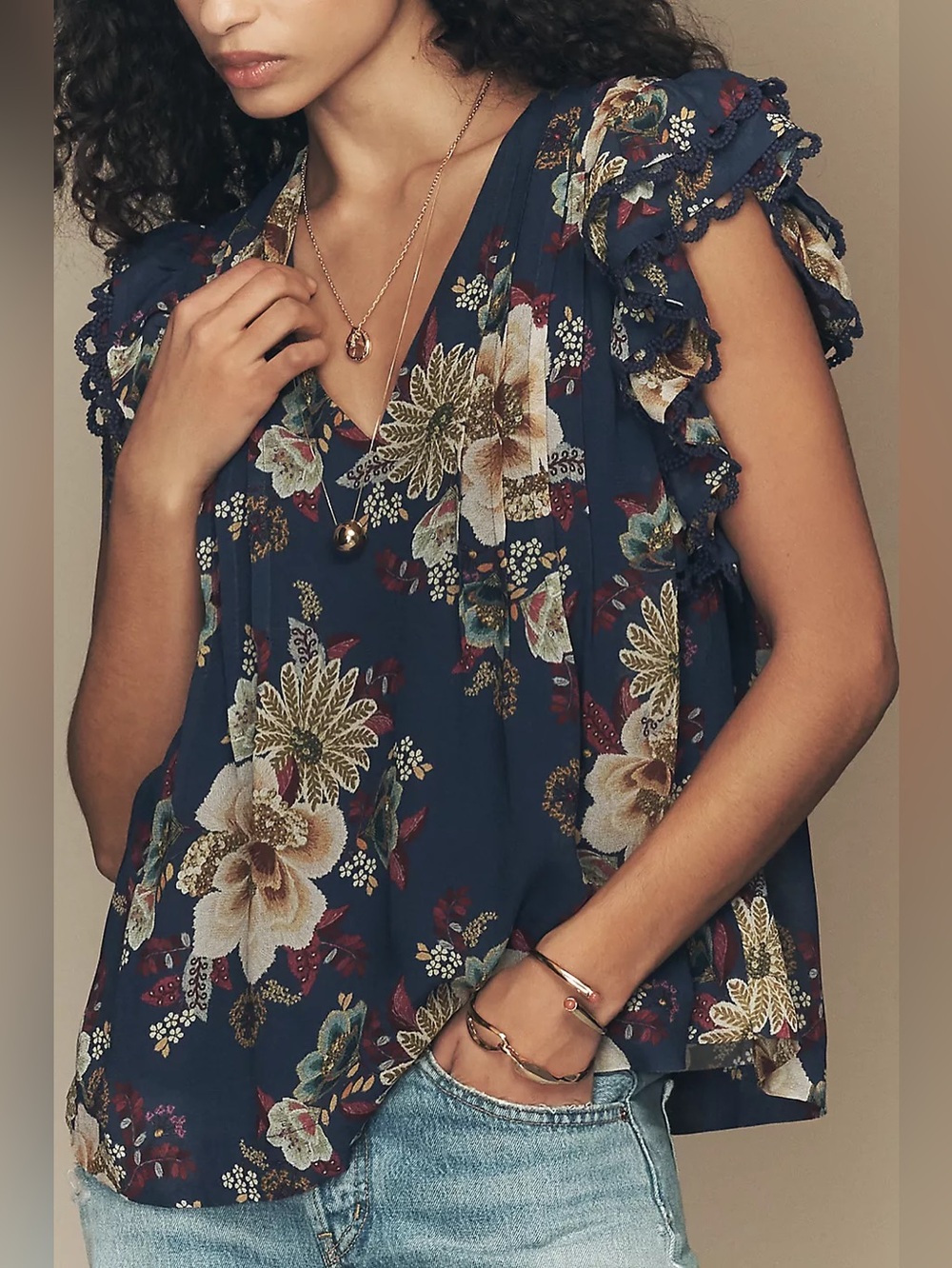NWT Size S - Farm Rio x Anthropologie V-Neck Ruffle Top (NWT US$ 168)